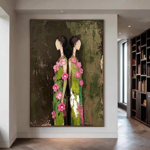 Textured Abstract Female Portrait Oil Paintin...