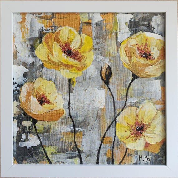 Original Yellow Floral Painting: Contemporary...