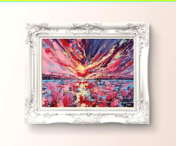 Original Seascape Painting: Abstract Sunset A...