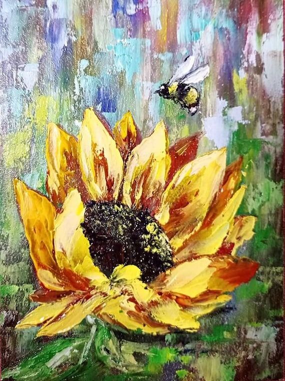Small Sunflower Oil Painting: Original Floral...