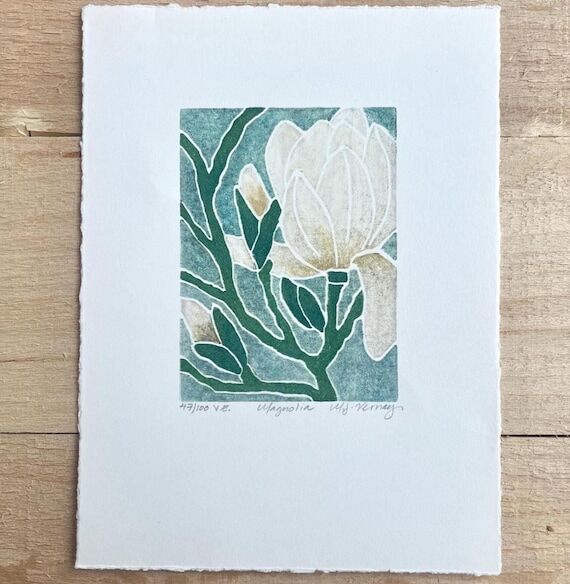 Woodcut Art,Magnolia Woodblock Print,Original...
