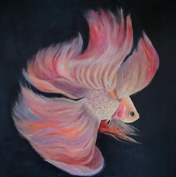 Pink Princess Beta Fish Oil Painting, Photore...