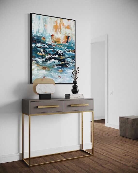 Original Abstract Seascape Painting - Blue An...