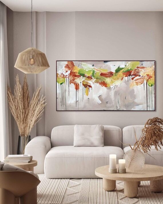 Beige Original Abstract Painting On Canvas. N...