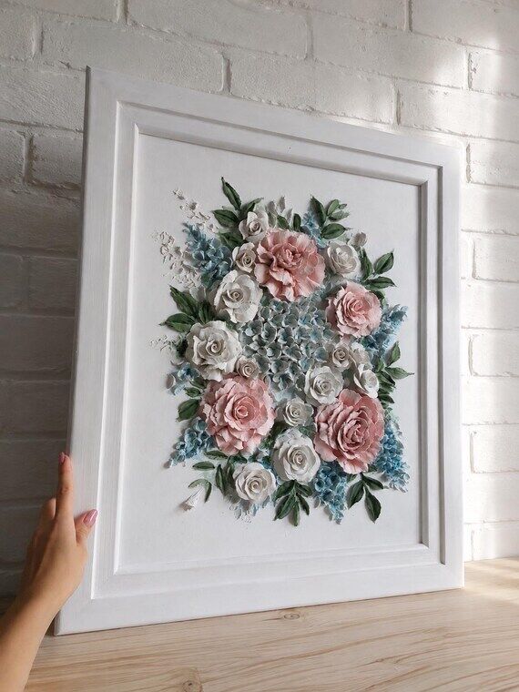 3d sculpture painting, Textured Floral Wall A...