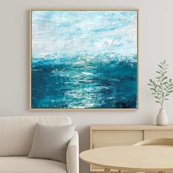Large Blue Ocean Abstract Canvas Art: Modern ...