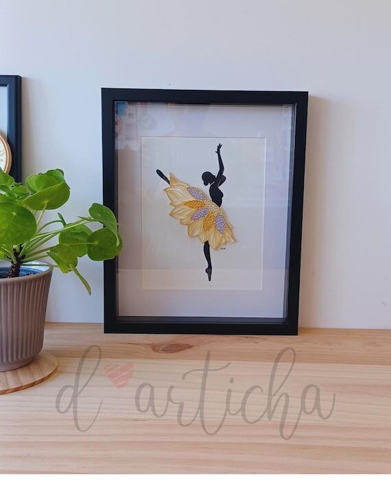 Quilling Paper Art Ballerina with Sunflower ...