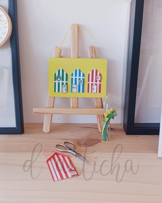 Decorative MDF plaque with colorful little ho...