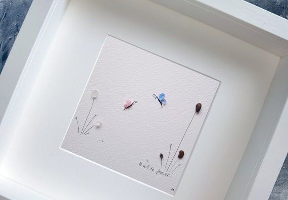 Handmade Pebble and Sea Glass Art, Two Butter...