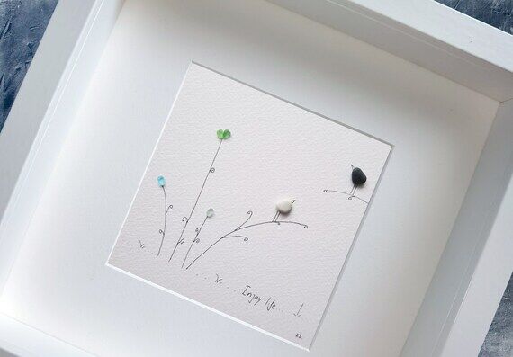 Handmade Pebble Art – Two Joyful Birds Cele...