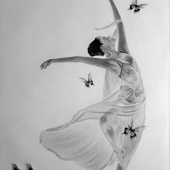 Original Dancer Portrait Pencil Drawing, Butt...