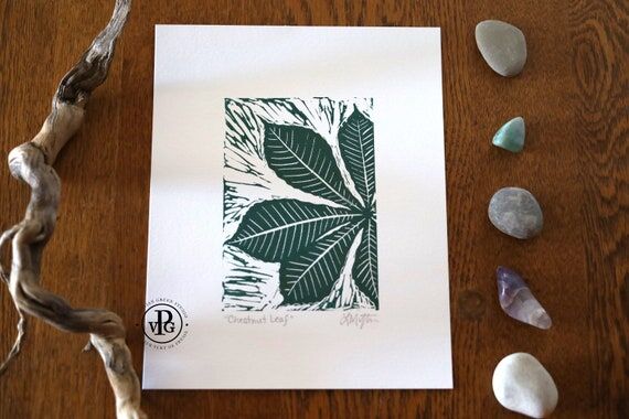 Chestnut Leaf Original Linocut Print, Forest ...