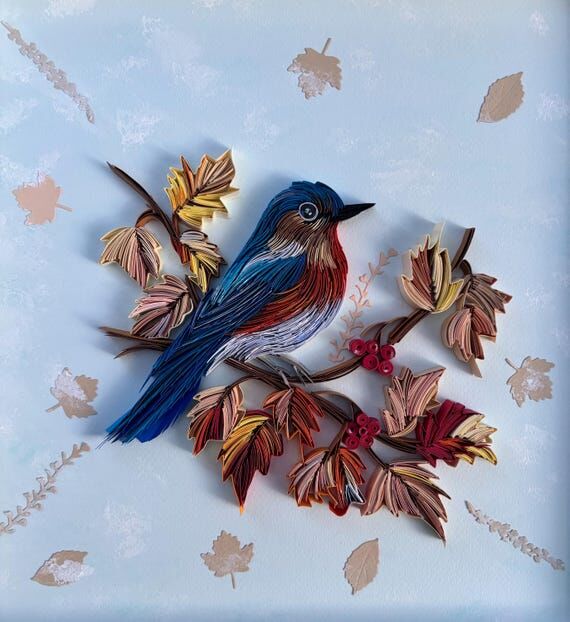 Handmade bluebird Quilling Artwork, Framed P...