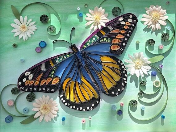 Quilling Butterfly Wall Art Decor, Framed Han...