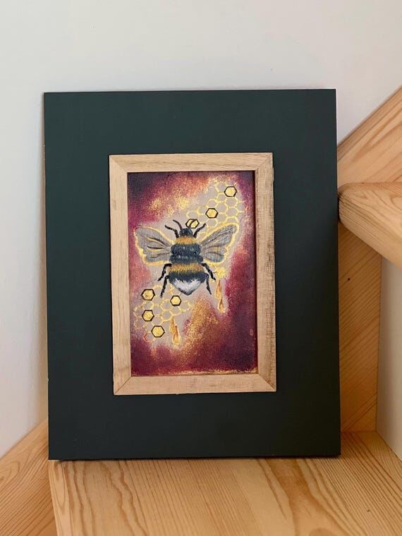 Handmade Bee Wall Art with Honeycomb Details,...