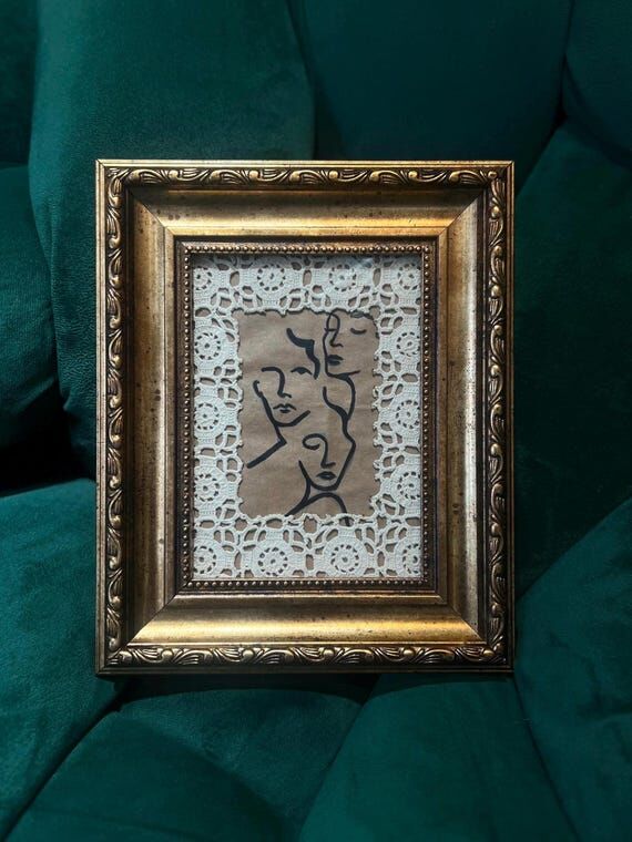 Handmade Minimal Line Art Faces with Lace Det...