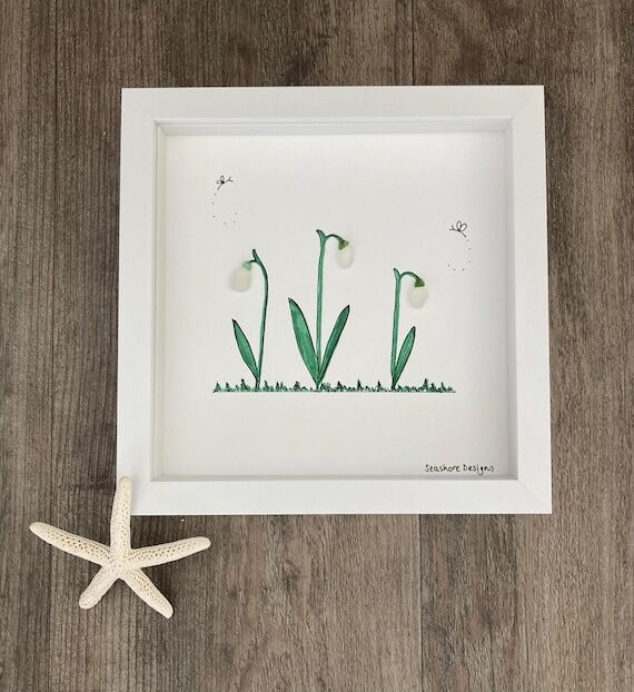 Sea Glass Snowdrop Wall Art: Handmade Seaglas...