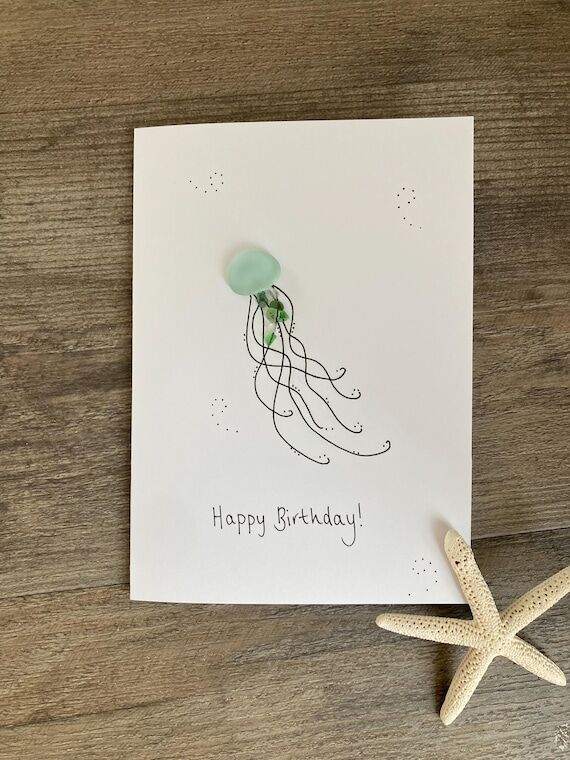 Sea Glass Jellyfish Birthday Card: Handmade C...