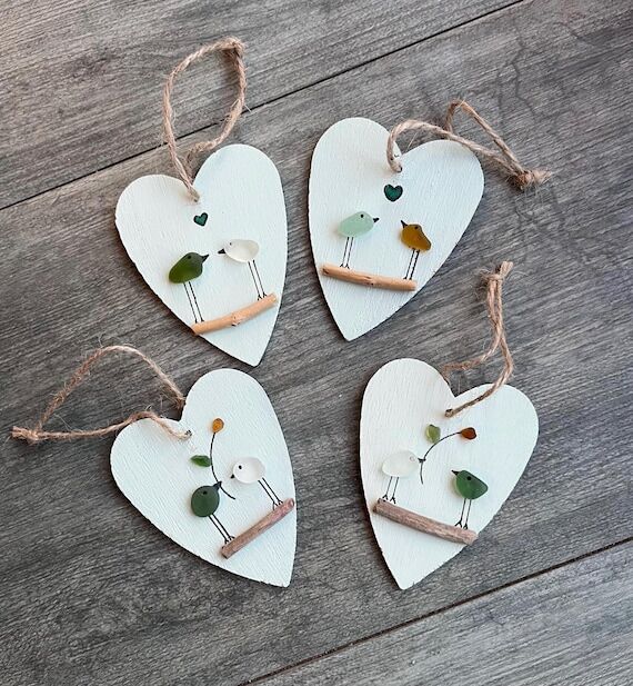 Sea Glass Heart Hanging Decorations: Handmade...