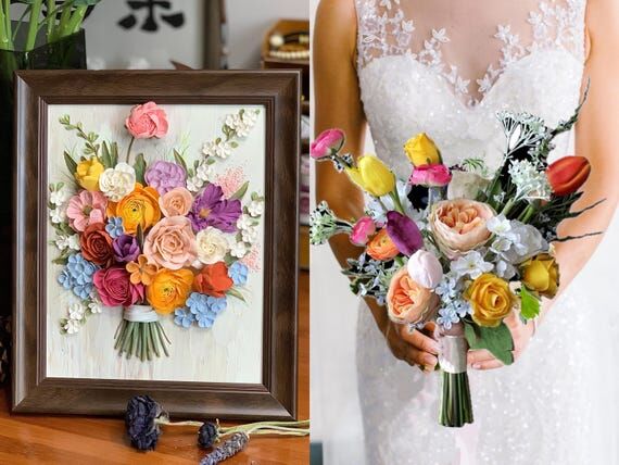 Custom 3D Bridal Bouquet Replica, Framed Flor...