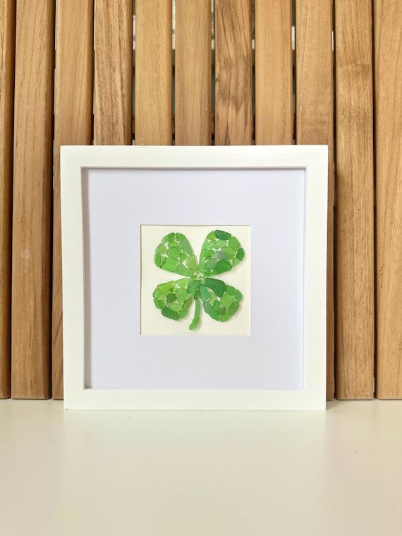 Framed Sea Glass Four Leaf Clover Art – Coa...