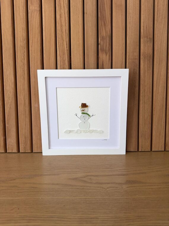 Unique Sea Glass Art Snowman | Coastal Holida...