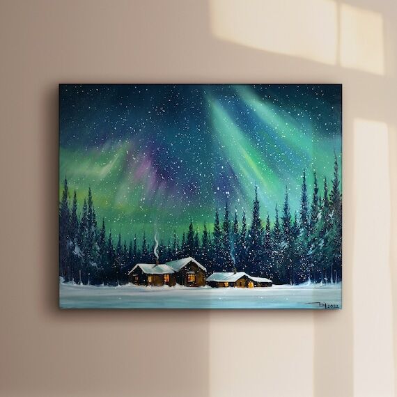 Aurora borealis - northern lights art- OIL ...