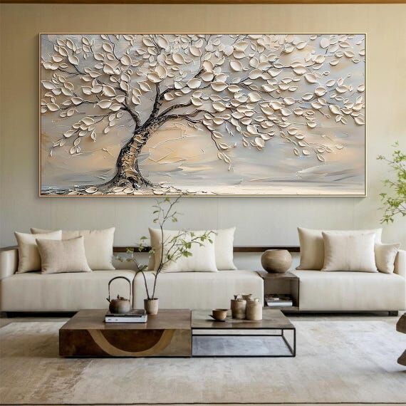 Large Tree of Life Oil Painting, 3D Textured...