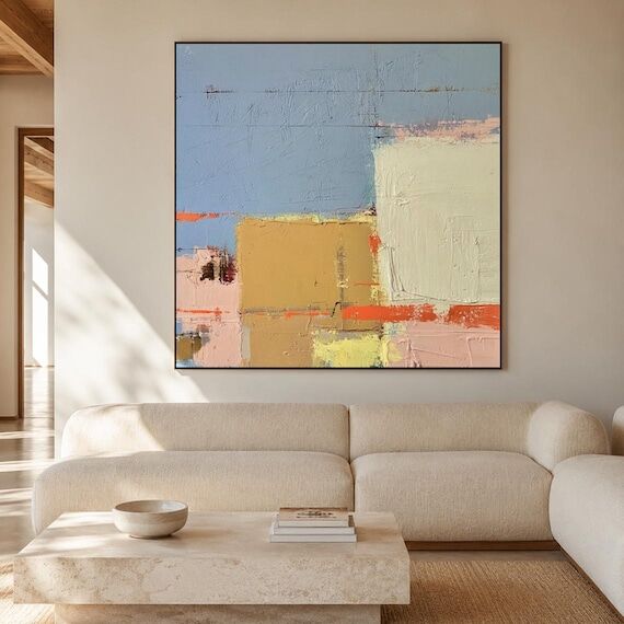 Textured Abstract Color Block Oil Painting, B...