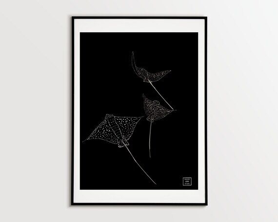 Handmade Stingray Pointillism Art, Nautical P...