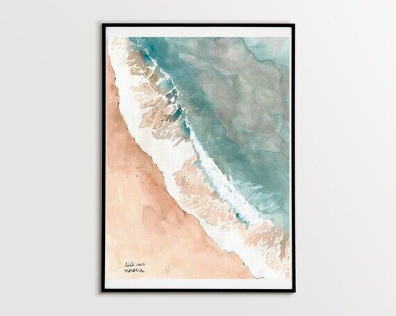 Aerial Ocean Watercolor Painting, nautical be...