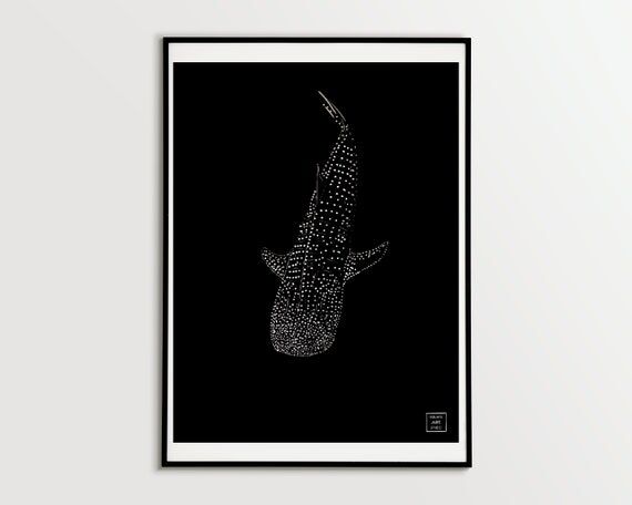 Pointillism Whale Shark Print, Handmade Nauti...