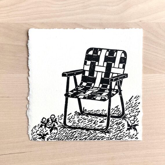 Lawn Chair Original Linocut Relief Print on P...
