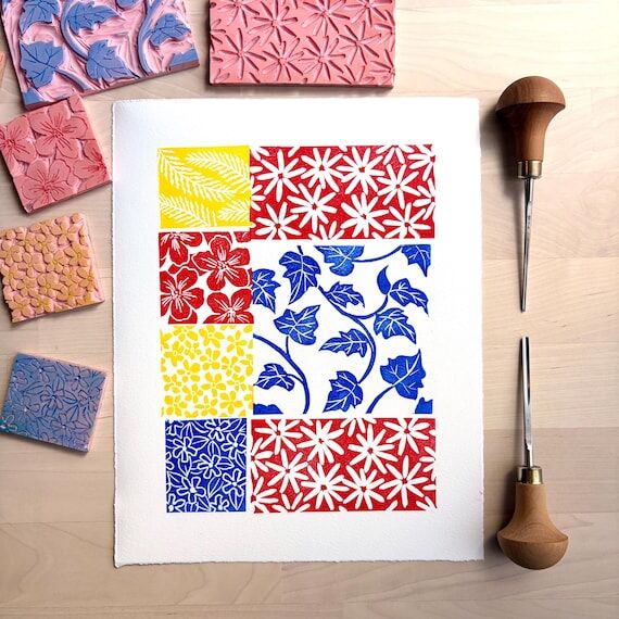 Patchwork Pattern Block Print on Paper, 8 (No Social Media) 1...