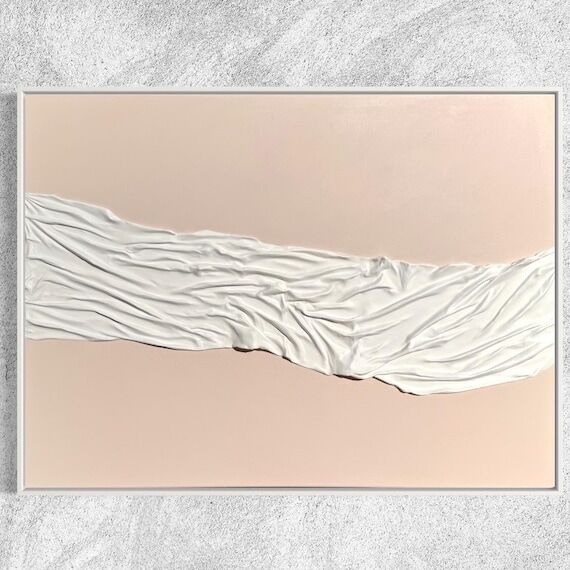 Textured Fabric Wall Art: Beige 3D Sculpture,...