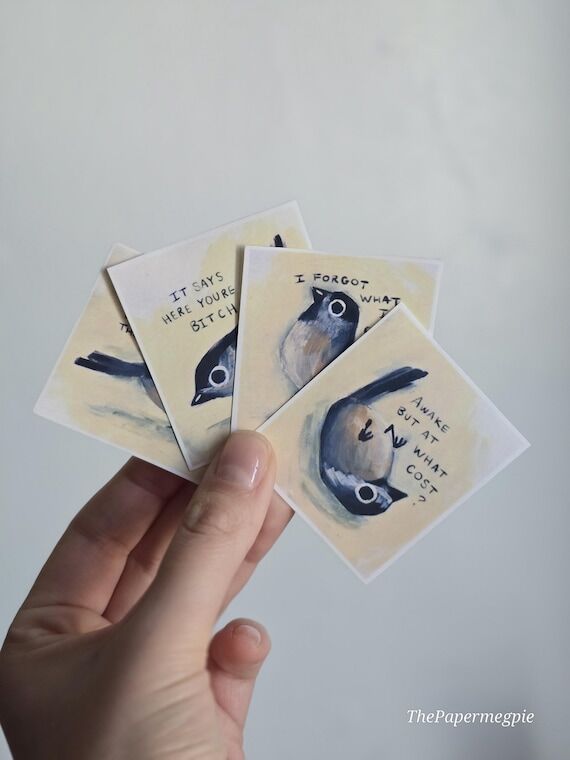 Funny bird stickers, water resistant stickers...