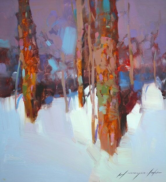 Winter Trees, Landscape Original oil Painting...