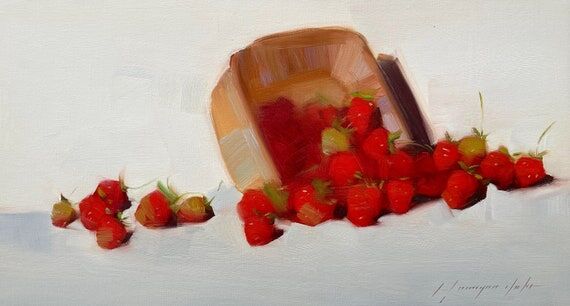 Strawberries, Still Life Original oil paintin...