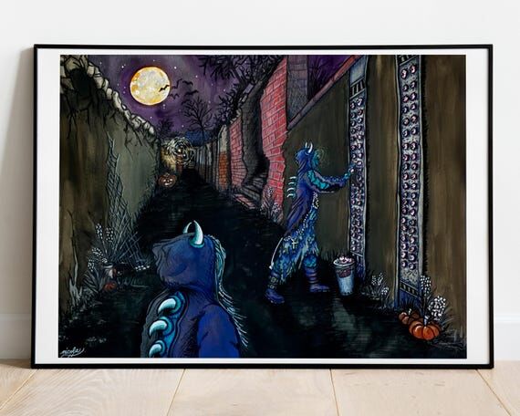 Original Watercolor Painting - Creepy Night C...