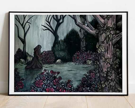 Original Watercolor Painting Woman Flowers Cr...
