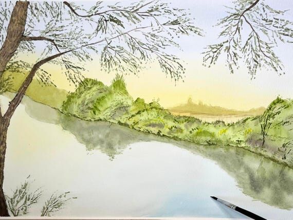 Custom Hand Painted Watercolor Landscape Pain...
