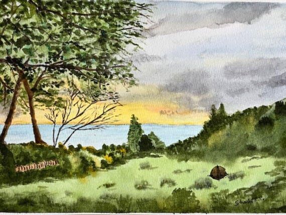 Original Watercolor Landscape, Calm Nature Pa...