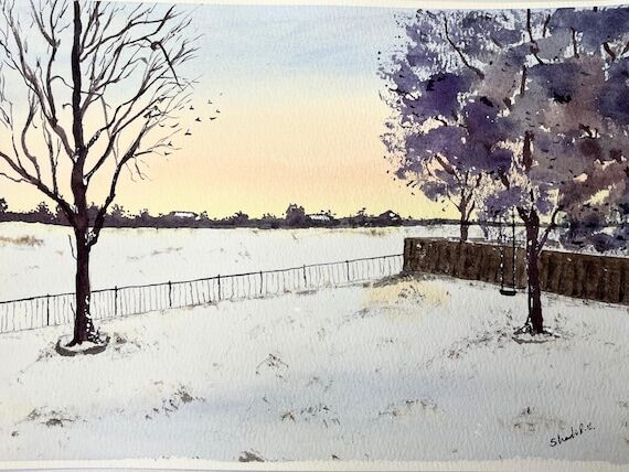 Original Painting, Watercolor, Sunset Landsca...