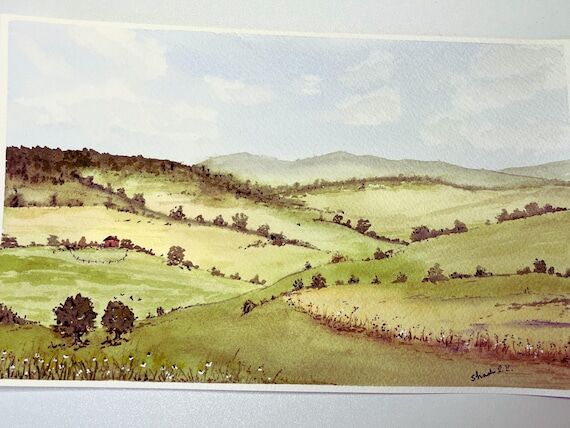 Original Painting, Watercolor, Meadow, Rollin...