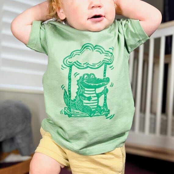 Alligator Kids Shirt Hand Block Printed Toddl...