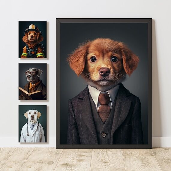 Custom Pet Portrait From Photo, Animal Career...