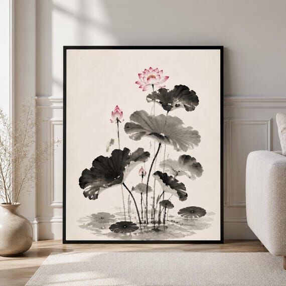 Japanese Lotus Botanical Poster, Nature Flora...