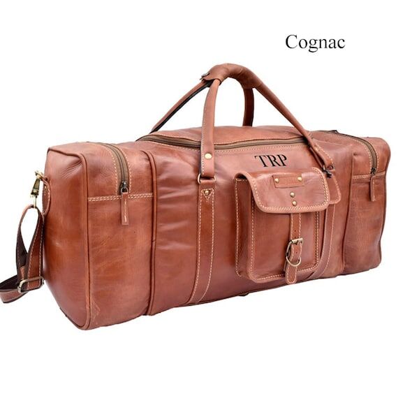 Large Full Grain Buffalo Leather Duffle Bag |...
