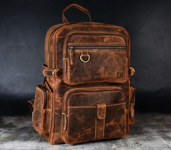 Vintage Leather Backpack, Full-Grain Handmade...