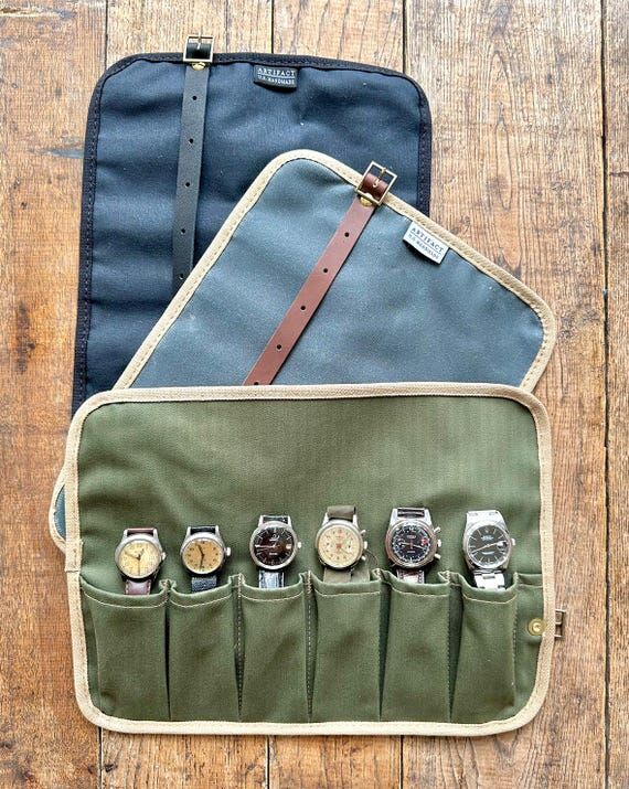 Watch Roll in Waxed Canvas & Leather - Handm...